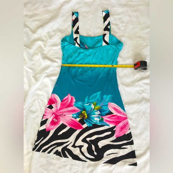 Y2k Venus short multicolored sleeveless summer dress with jewel/metal accent. - Picture 2 of 4